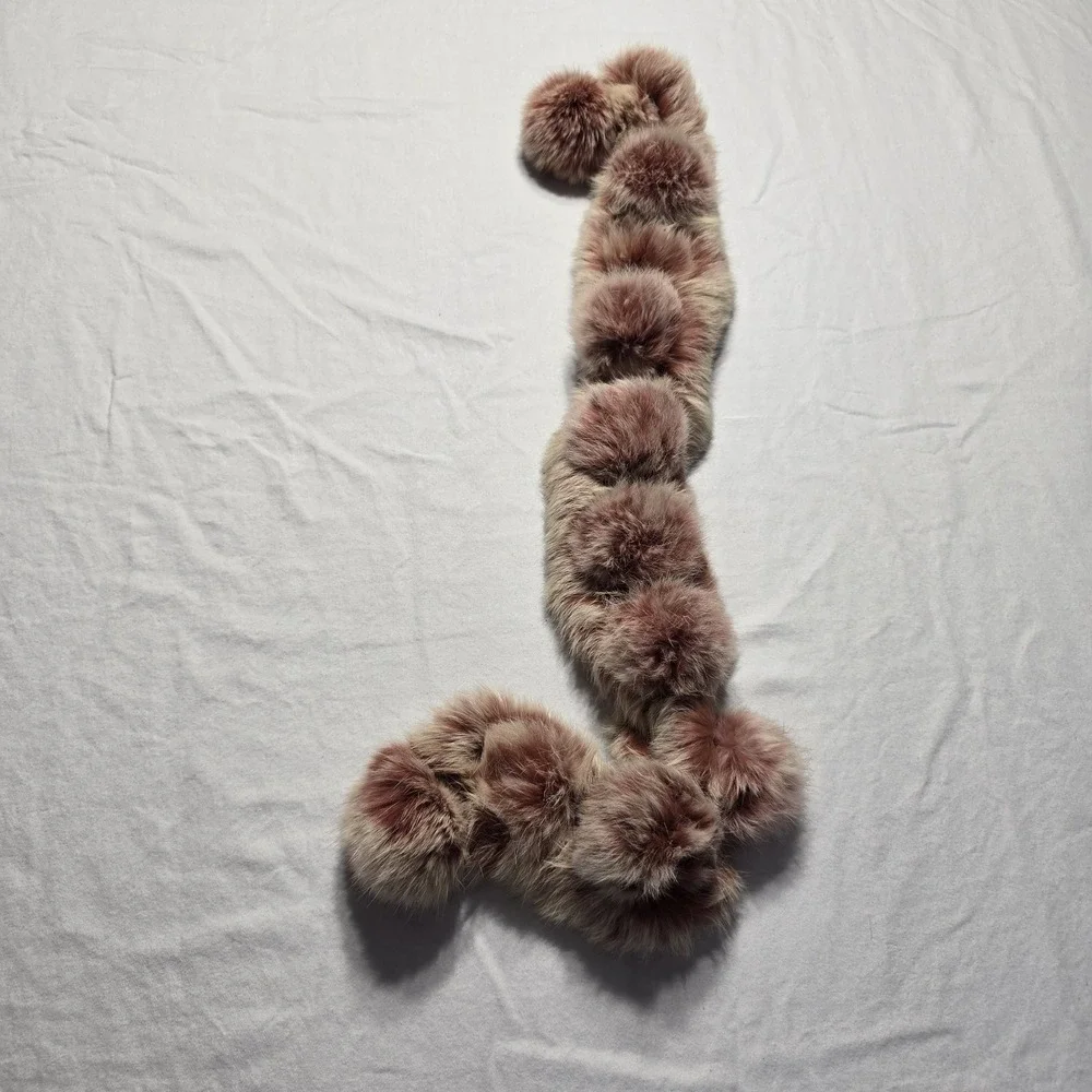 Rabbit‎ Fur Scarf Soft 31" L Brick Red Cream - Picture 2 of 6